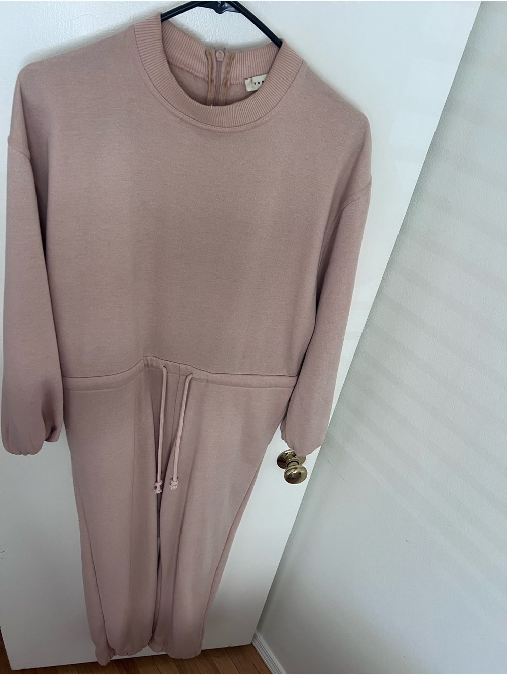 Topshop Dusty Pink Knit Jumpsuit with Drawstring Waist and Pockets